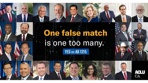 Image produced by the ACLU during its lobbying effort on behalf of A.B. 1215, showing California lawmakers who were wrongly matched to mugshots using facial recognition